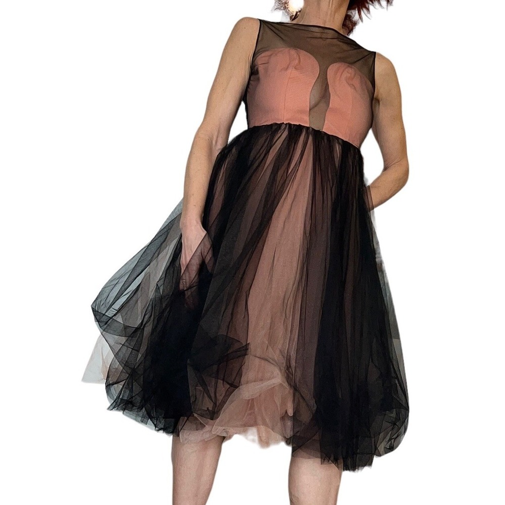 Georges Hobeika Runway Black Pink Sleeveless Tulle Party Cocktail Dress 36 - Picture 3 of 13